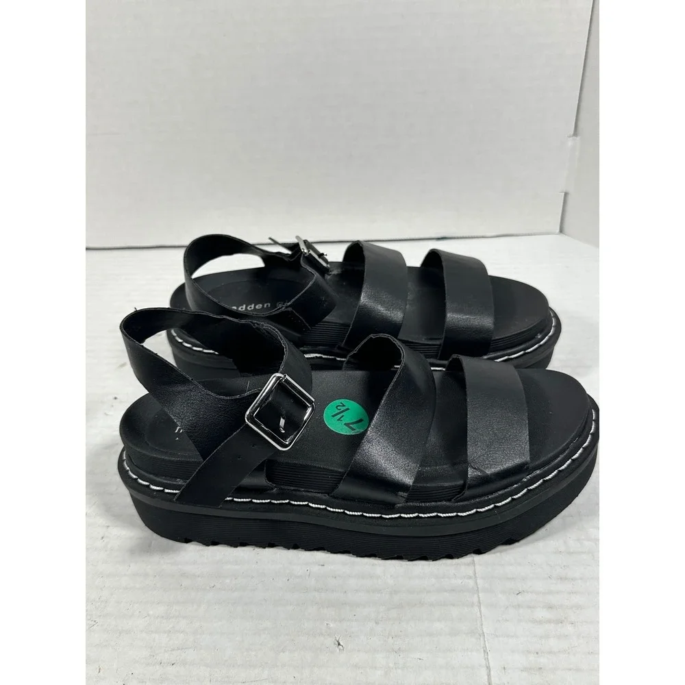 Madden Girl Black Platform Sandals Triple Strap Buckle Slingback Size 7.5 NEW